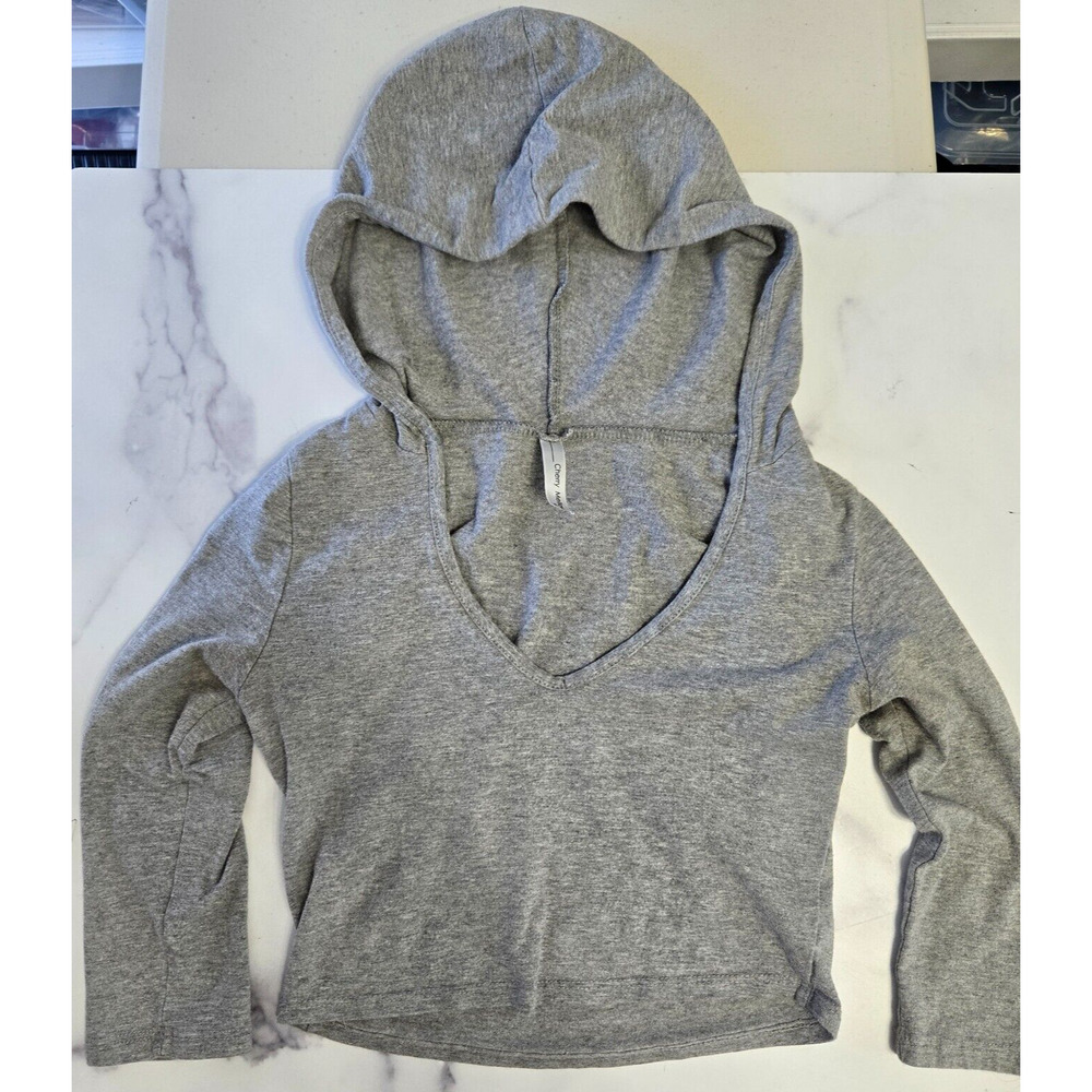 Vintage 90s Cherry Mellow Womens Cropped Hoodie Small Gray Pullover Sexy Top USA